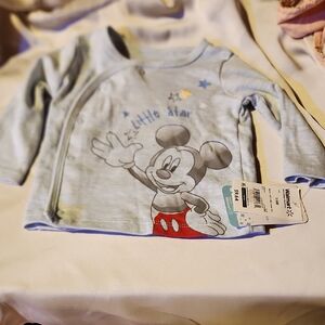 Disney Mickey Mouse Little Star Long Sleeve Shirt - Light Blue and Red